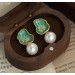 Chinese style oil painting texture freshwater pearl flower earrings enamel silver needle earrings light luxury and high-end new Chinese style earrings