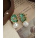 Oil Painting Lotus Leaf New Chinese style Earrings for Women, Versatile, High end, Light Luxury, Fashionable, Chinese Style Colored Imitation Marbel Pearl Earrings