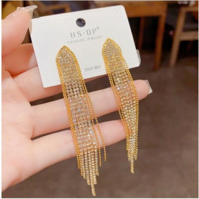 European and American personality full diamond long tassel earrings, fashionable temperament, light luxury, high-end feeling earrings, internet celebrity personality earrings