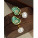 Oil Painting Lotus Leaf New Chinese style Earrings for Women, Versatile, High end, Light Luxury, Fashionable, Chinese Style Colored Imitation Marbel Pearl Earrings