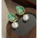 Oil Painting Lotus Leaf New Chinese style Earrings for Women, Versatile, High end, Light Luxury, Fashionable, Chinese Style Colored Imitation Marbel Pearl Earrings