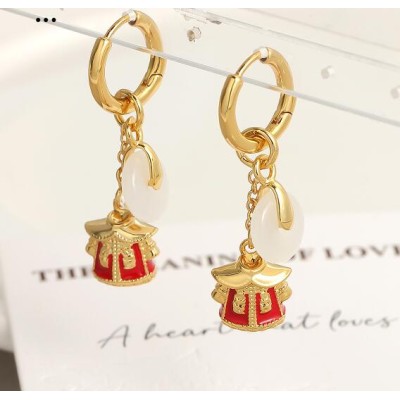 New Chinese style earrings Jade texture Qingdao earrings High sense Small crowd China-Chic retro atmosphere Court style earrings Female