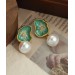 Oil Painting Lotus Leaf New Chinese style Earrings for Women, Versatile, High end, Light Luxury, Fashionable, Chinese Style Colored Imitation Marbel Pearl Earrings