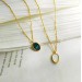 Copper plated Real gold Vintage Grandmother Green geometric pendant necklace Personality irregular shell choker collarbone chain