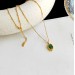 Copper plated Real gold Vintage Grandmother Green geometric pendant necklace Personality irregular shell choker collarbone chain