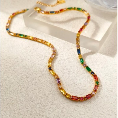 New color zircon necklace summer new choker personality light luxury senior sense clavicle chain female