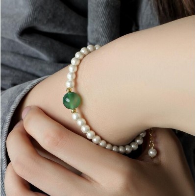 Pearl bracelet green agate niche high-grade sense light luxury all senior sense boudoir bracelet female