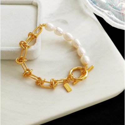 Temperament knotted chain bracelet Personality Creative stitching design Pearl bracelet retro chic hand jewelry