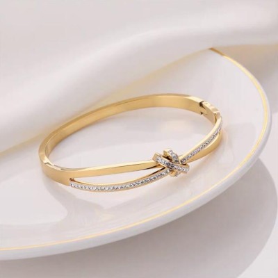 Full diamond bow bracelet female titanium steel classic rose gold open high-grade bracelet jewelry 