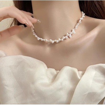 Baroque millet fresh water pearl necklace female temperament net red fashion irregular pearl clavicle chain female