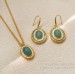 Copper plated real gold Europe and the United States retro court style earrings and necklace temperament niche mint green earrings collarbone chain