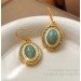 Copper plated real gold Europe and the United States retro court style earrings and necklace temperament niche mint green earrings collarbone chain