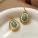 Copper plated real gold Europe and the United States retro court style earrings and necklace temperament niche mint green earrings collarbone chain