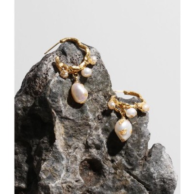 High color brass gold foil niche designer French Baroque retro natural freshwater pearl ear earrings