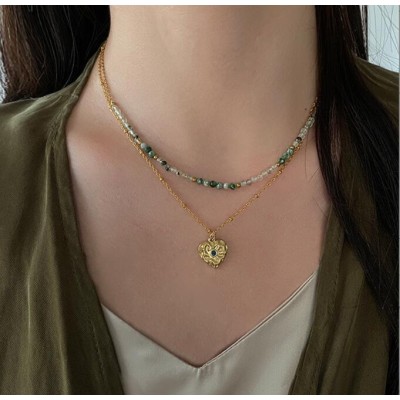 ins Style Love pendant necklace double layer wear design female fresh high-grade natural stone clavicle chain