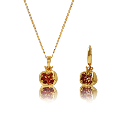 Pomegranate necklace niche design sense plated 18k gold zircon retro quality light luxury pendant wholesale clavicle chain and earrings