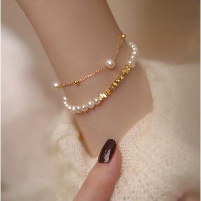 Natural freshwater pearl bracelet for girls small premium sense beaded non-fading hand bracelet（2 pcs）