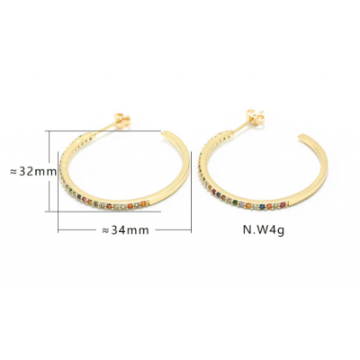 Colored Zircon Big Circle C-shaped Earrings, European and American Exaggerated Circle Big Earrings, Colored Zircon CC Earrings