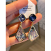 Multi design ocean blue purple gemstone earrings with geometric 18K gold-plated edging for a high-end retro feel