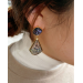 Multi design ocean blue purple gemstone earrings with geometric 18K gold-plated edging for a high-end retro feel