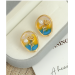 Oil painting style retro enamel flower earrings, freshwater pearls, versatile temperament, light luxury 925 silver needles, new Chinese style earrings