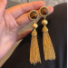 Retro niche design Maillard Tiger Eye Stone long tassel earrings 18K plated with vintage gold exaggerated slim face long earrings