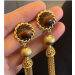 Retro niche design Maillard Tiger Eye Stone long tassel earrings 18K plated with vintage gold exaggerated slim face long earrings