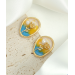 Oil painting style retro enamel flower earrings, freshwater pearls, versatile temperament, light luxury 925 silver needles, new Chinese style earrings