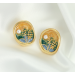 Sunset sesame flower earrings Gradual oil painting enamel earrings Versatile high-level 925 silver needle new Chinese earrings