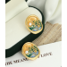 Sunset sesame flower earrings Gradual oil painting enamel earrings Versatile high-level 925 silver needle new Chinese earrings