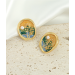 Sunset sesame flower earrings Gradual oil painting enamel earrings Versatile high-level 925 silver needle new Chinese earrings