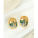 Sunset sesame flower earrings Gradual oil painting enamel earrings Versatile high-level 925 silver needle new Chinese earrings