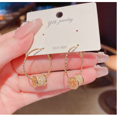 French high-end diamond inlaid small waist earrings for women's s 925 silver needle internet celebrity personality fashion simple earrings for women