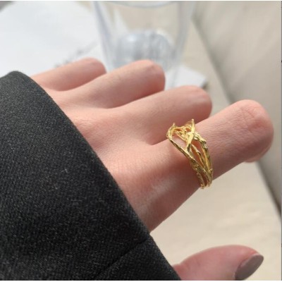 Niche simple irregular texture ring s925 sterling silver ring chic Korean personality female open silver ring jewelry